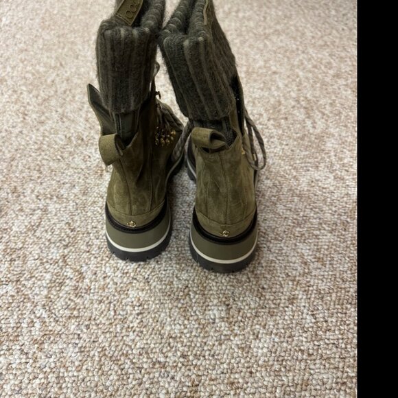 JIMMY CHOO Chike Flat Caper Green Crosta Suede Anle Boots with Knitted Sock 39 - Picture 2 of 10
